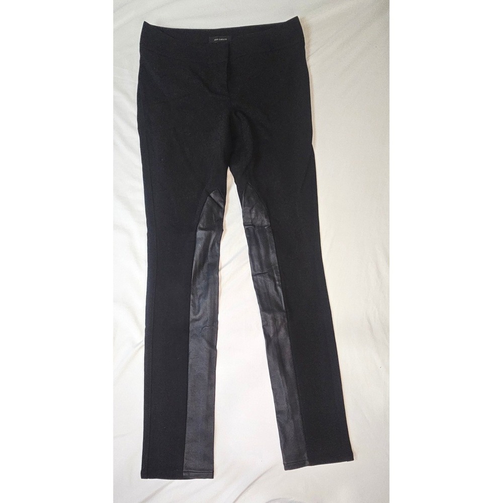 Ann Taylor Black Faux Leather Panel Ponte Leggings Skinny Pants Size 2